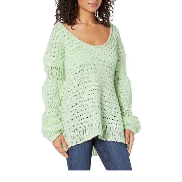 Free People Sweaters - Free People Crashing Waves Open Knit Slouch Sweater Green